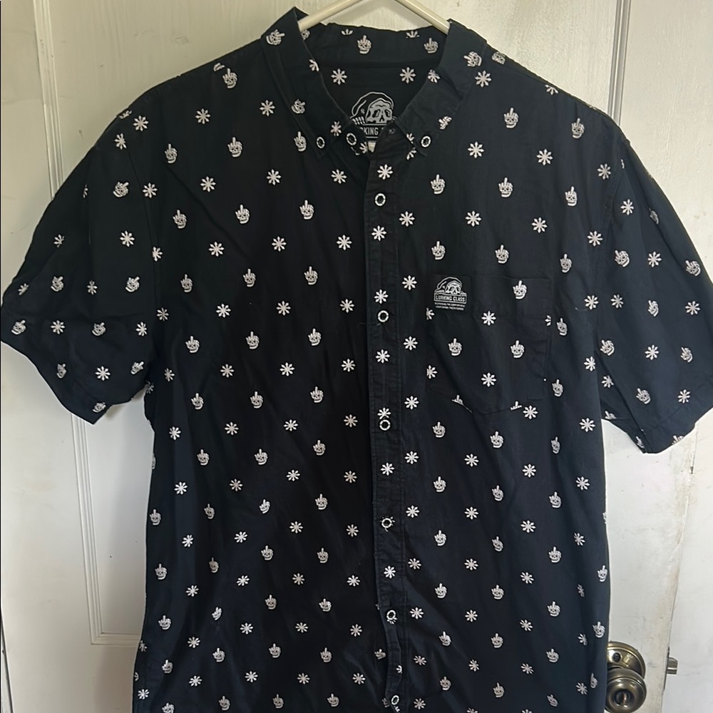 Black Sketchy Tank Middle Skull Button Down